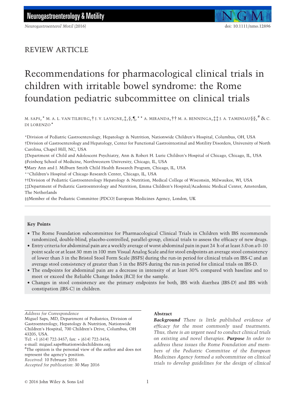 Recommendations for Pharmacological Clinical Trials in Children with Irritable Bowel Syndrome: the Rome Foundation Pediatric Subcommittee on Clinical Trials