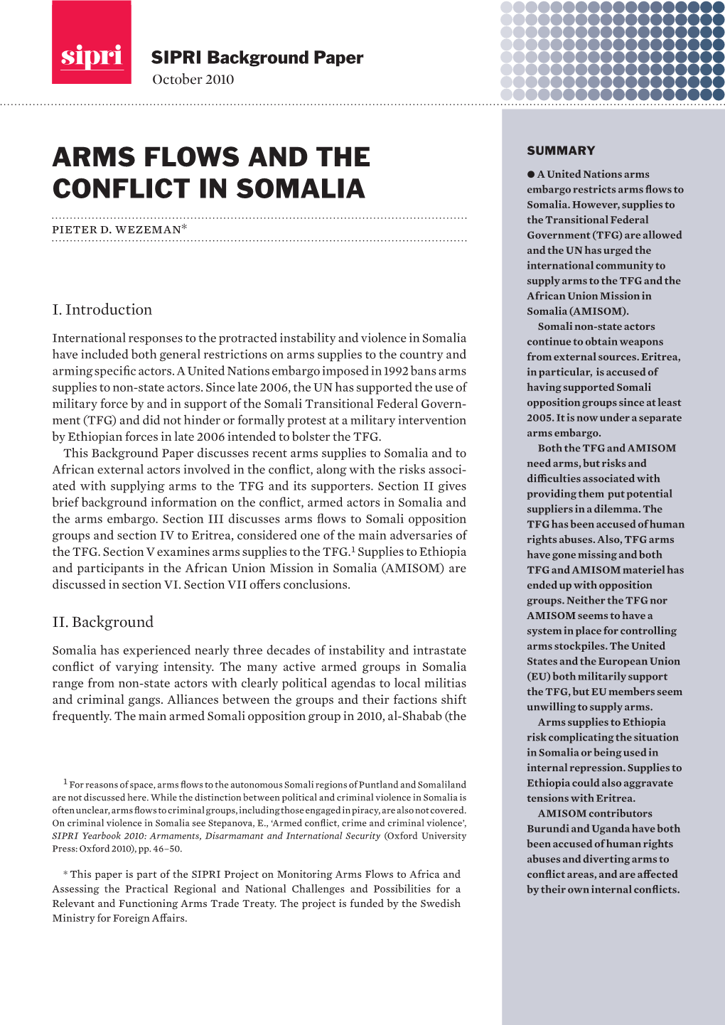 Arms Flows and the Conflict in Somalia, SIPRI Background Paper