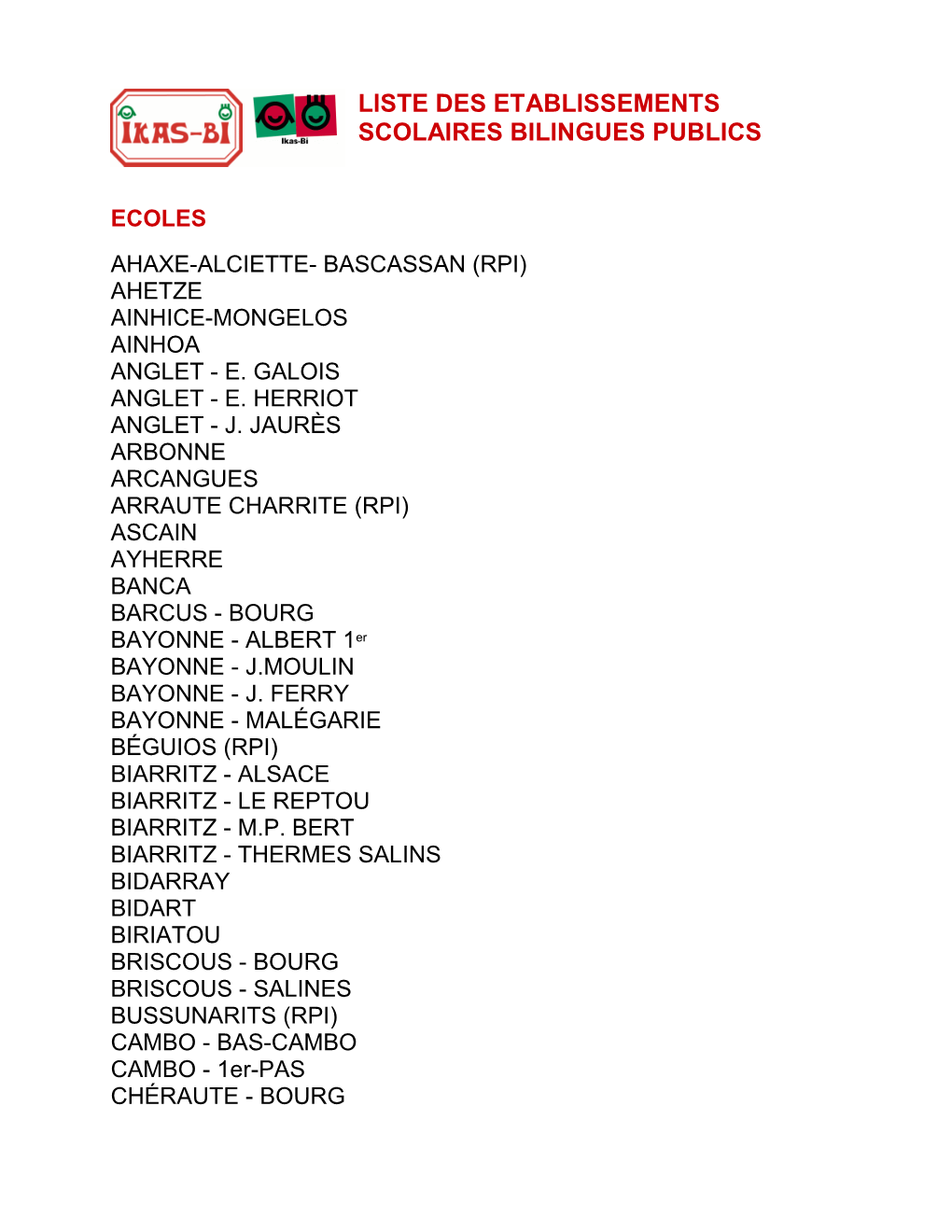 Liste Des Etablissements Scolaires Bilingues Publics Ecoles