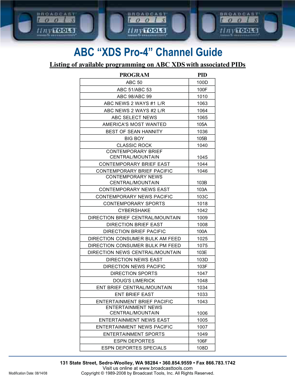 ABC “XDS Pro-4” Channel Guide