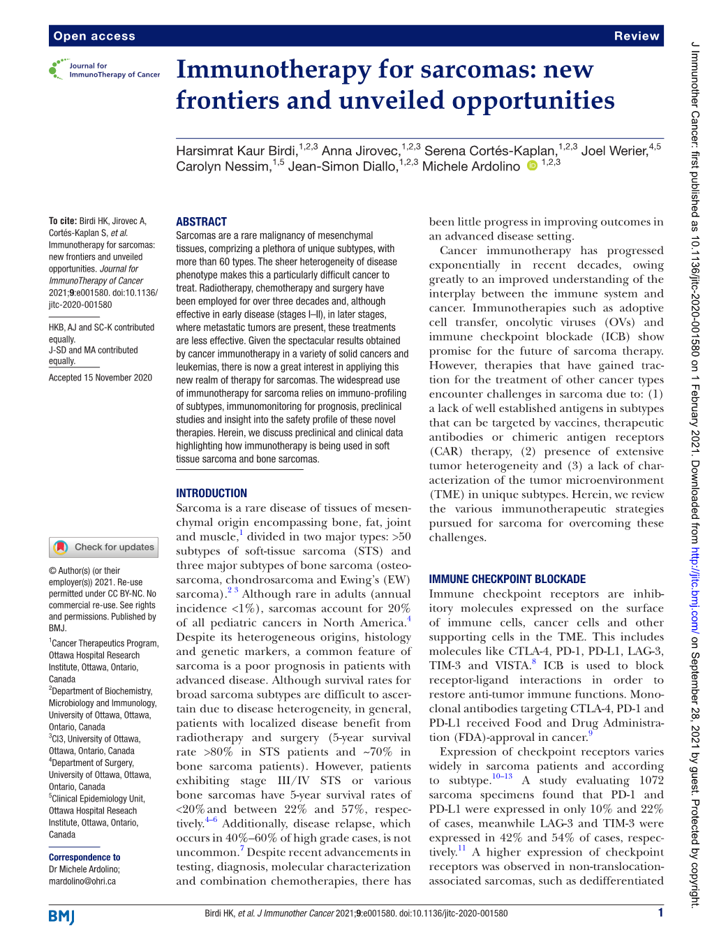 Immunotherapy for Sarcomas: New Frontiers and Unveiled Opportunities