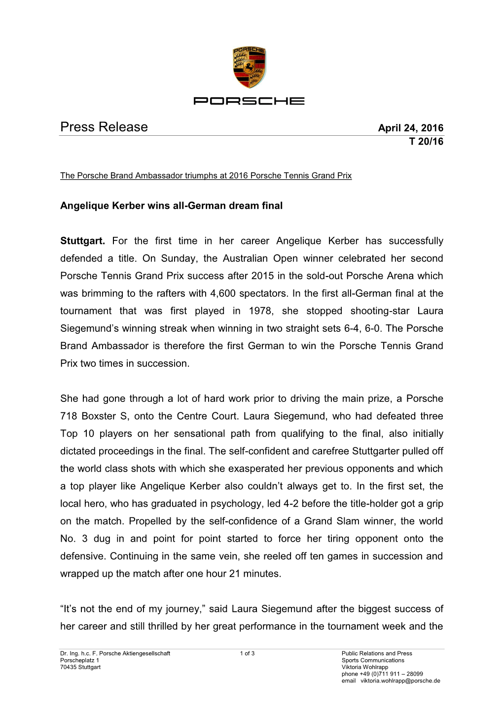 Press Release April 24, 2016 T 20/16