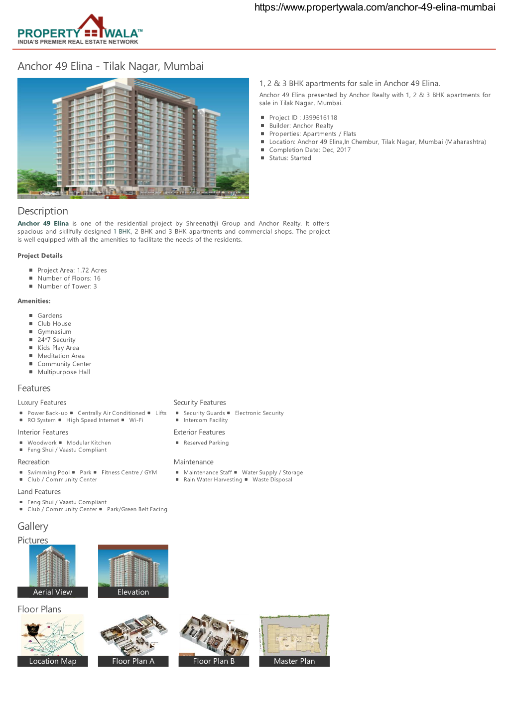 Anchor 49 Elina - Tilak Nagar, Mumbai 1, 2 & 3 BHK Apartments for Sale in Anchor 49 Elina