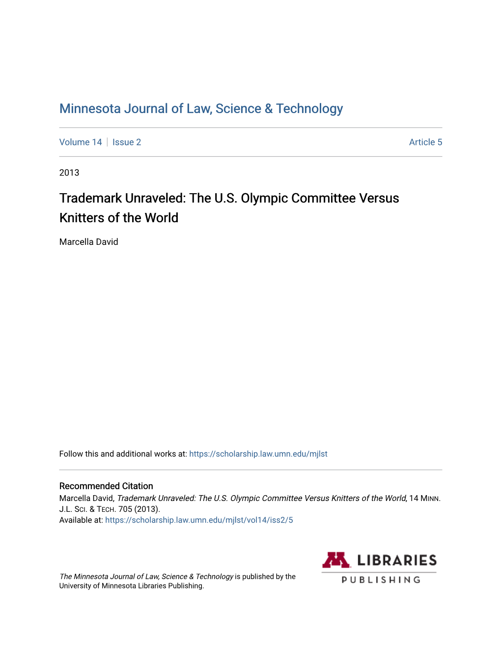 Trademark Unraveled: the U.S. Olympic Committee Versus Knitters of the World