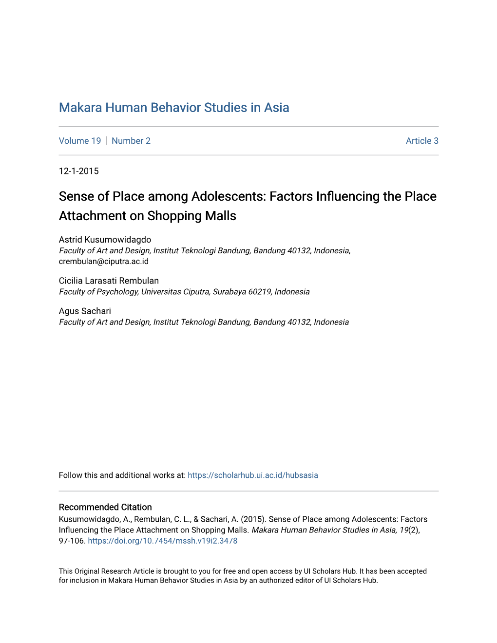 Factors Influencing the Place Attachment on Shopping Malls