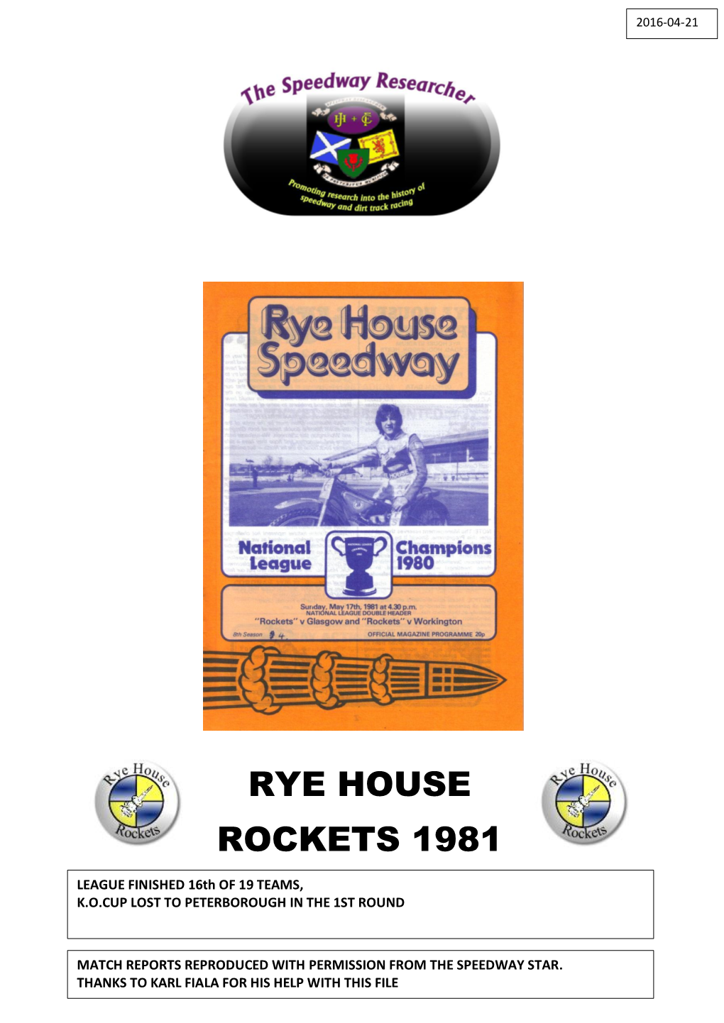 Rye House Rockets 1981