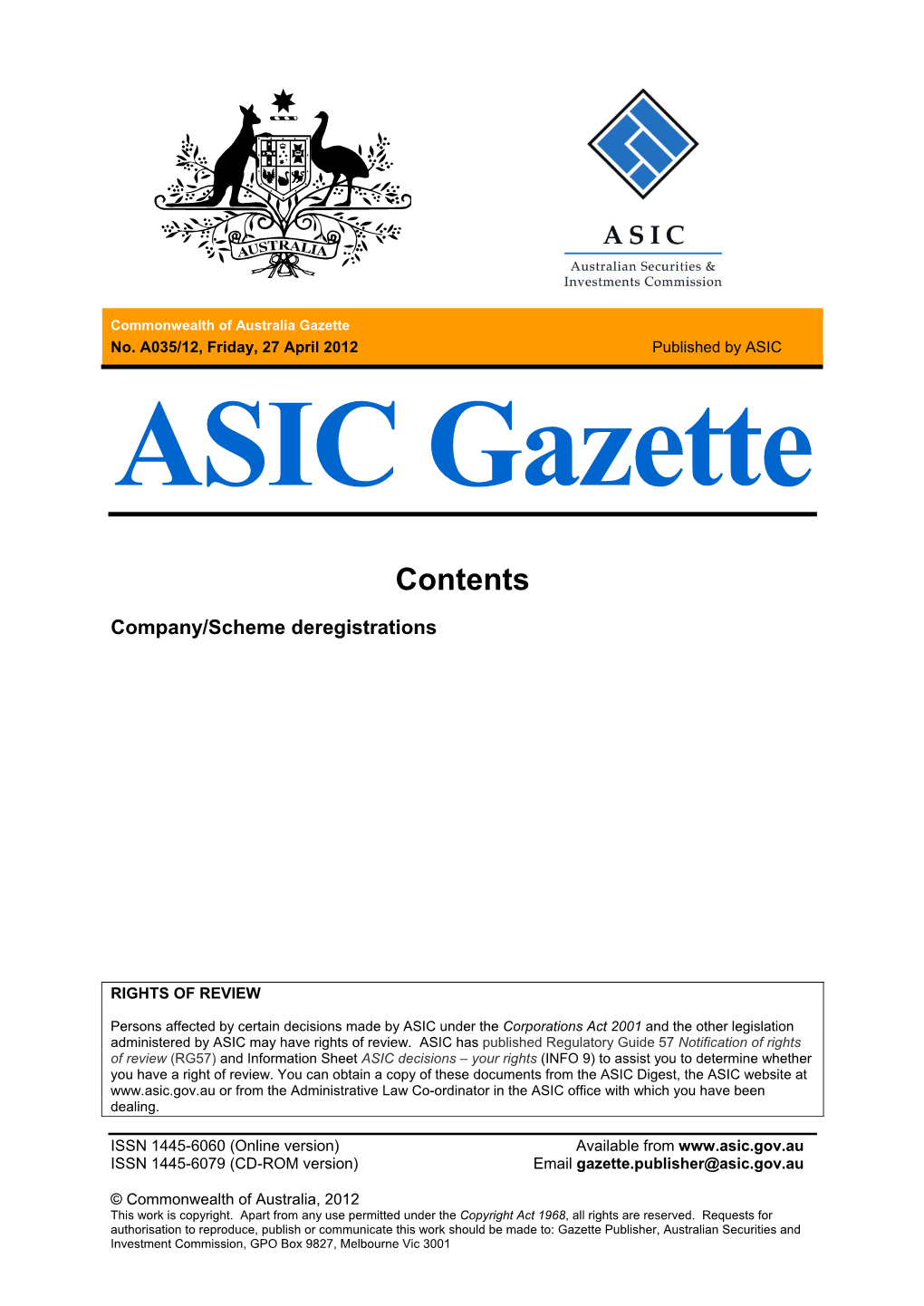 ASIC Gazette