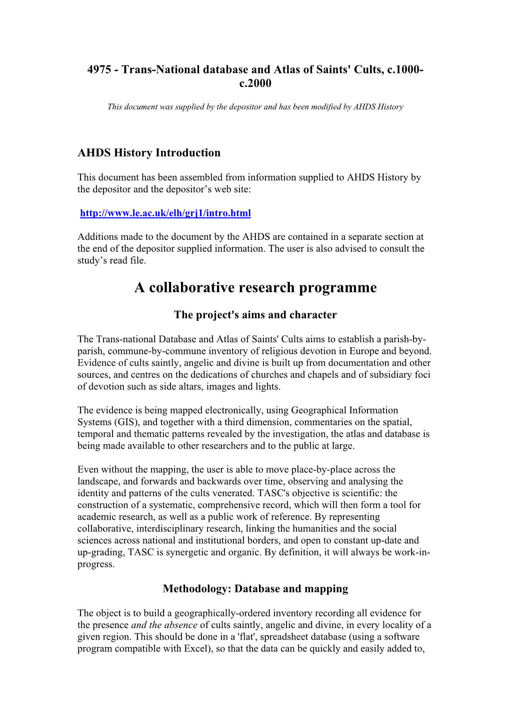 A Collaborative Research Programme