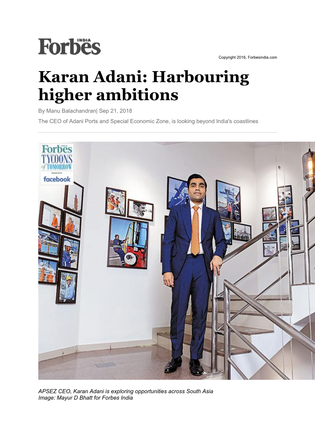 Karan Adani: Harbouring Higher Ambitions by Manu Balachandran| Sep 21, 2018 the CEO of Adani Ports and Special Economic Zone, Is Looking Beyond India's Coastlines