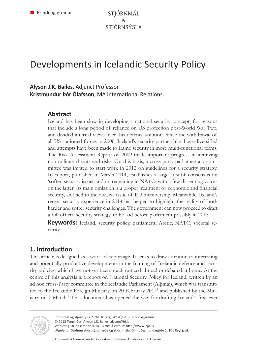 Developments in Icelandic Security Policy