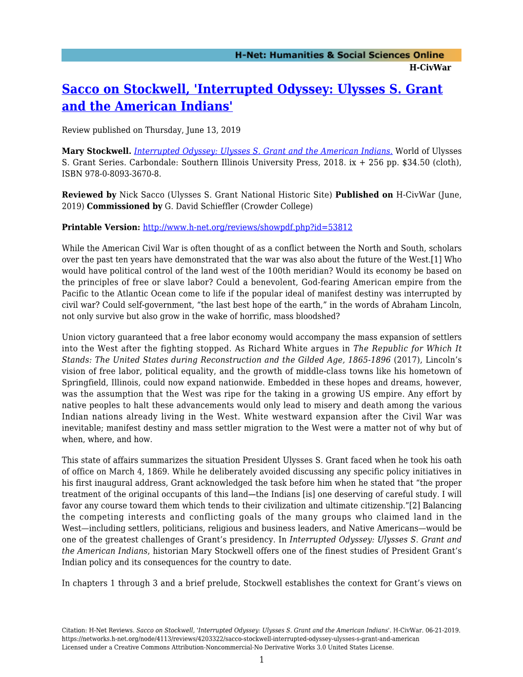 Interrupted Odyssey: Ulysses S. Grant and the American Indians'