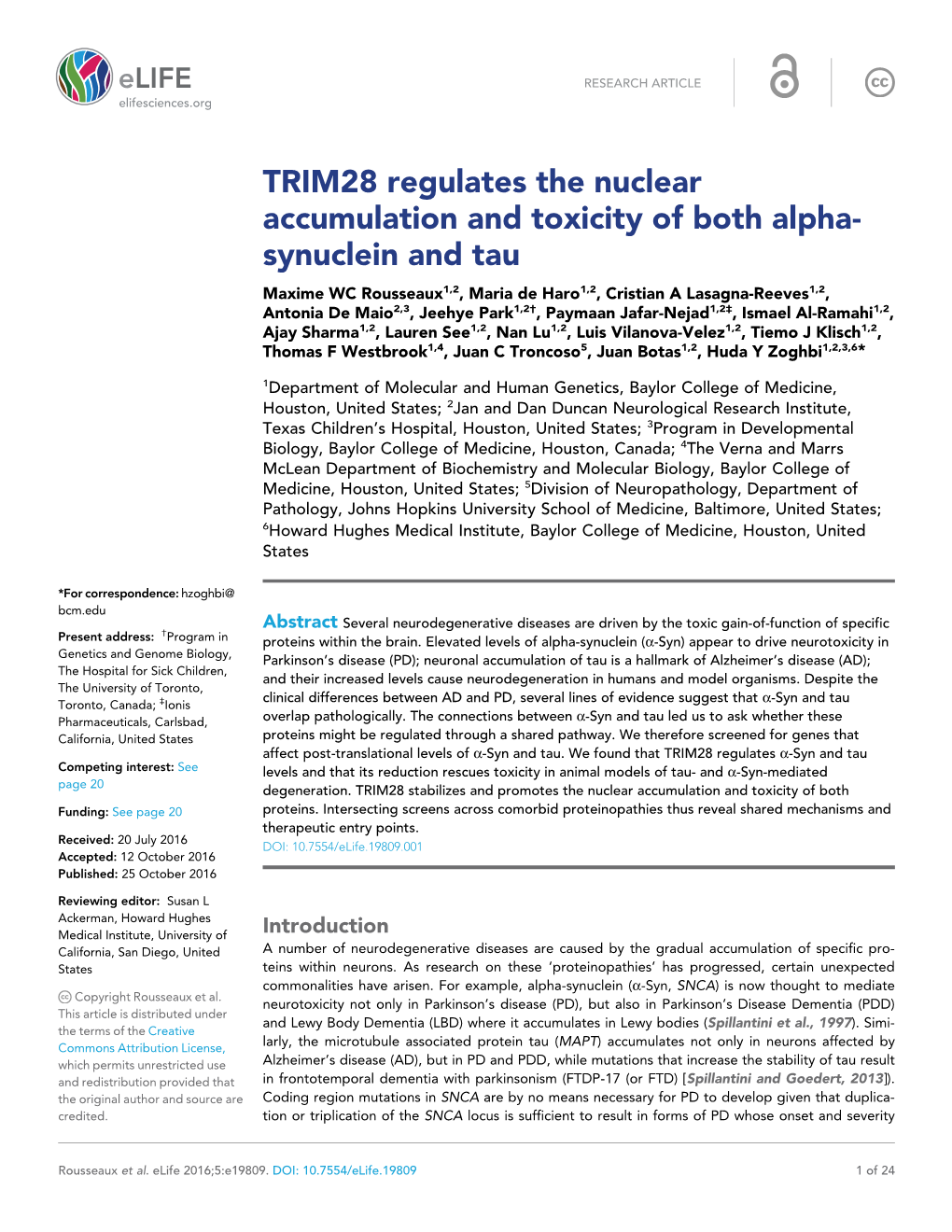 TRIM28 Regulates the Nuclear Accumulation and Toxicity of Both