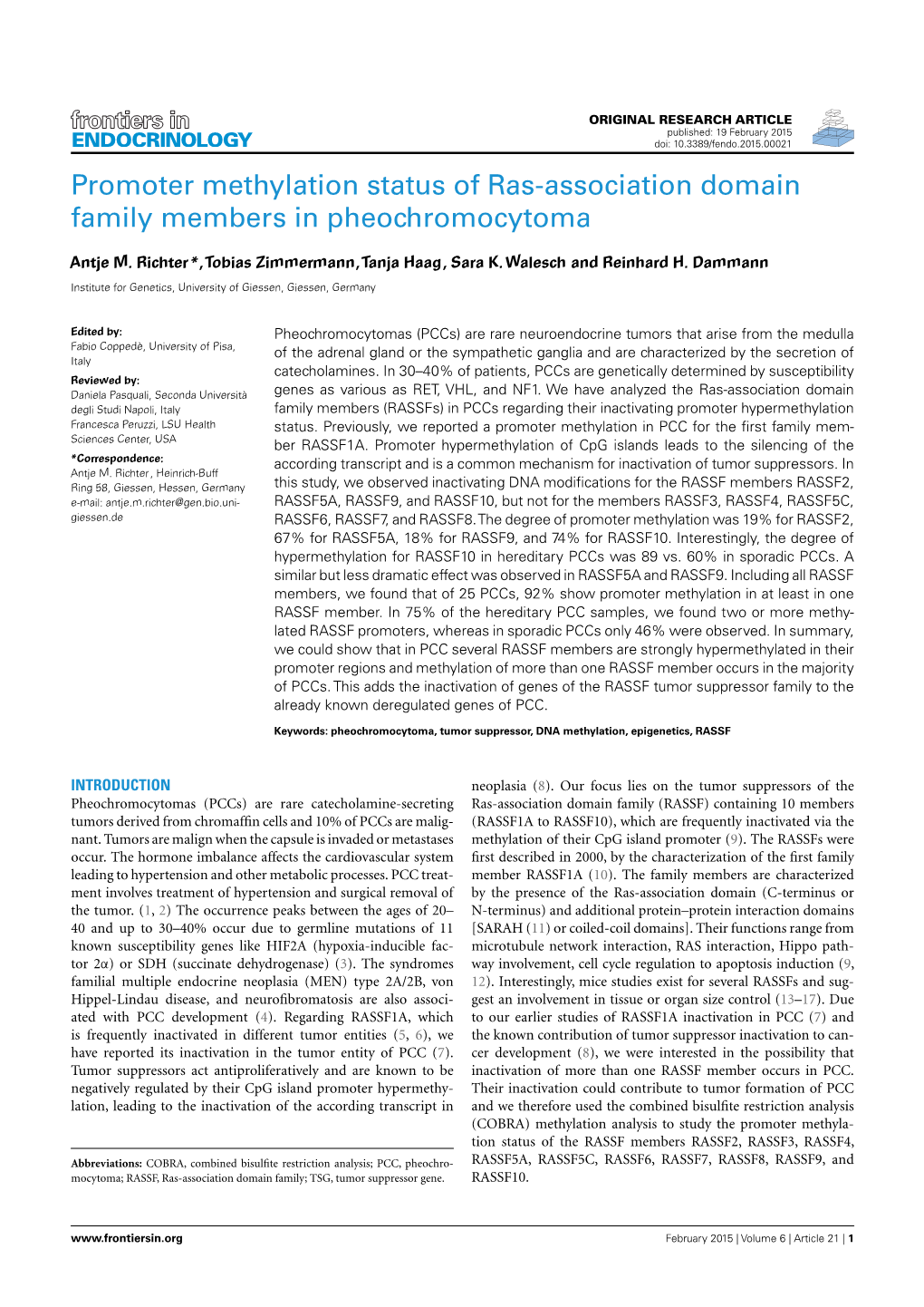 Promoter Methylation Status of Ras-Association Domain Family Members in Pheochromocytoma