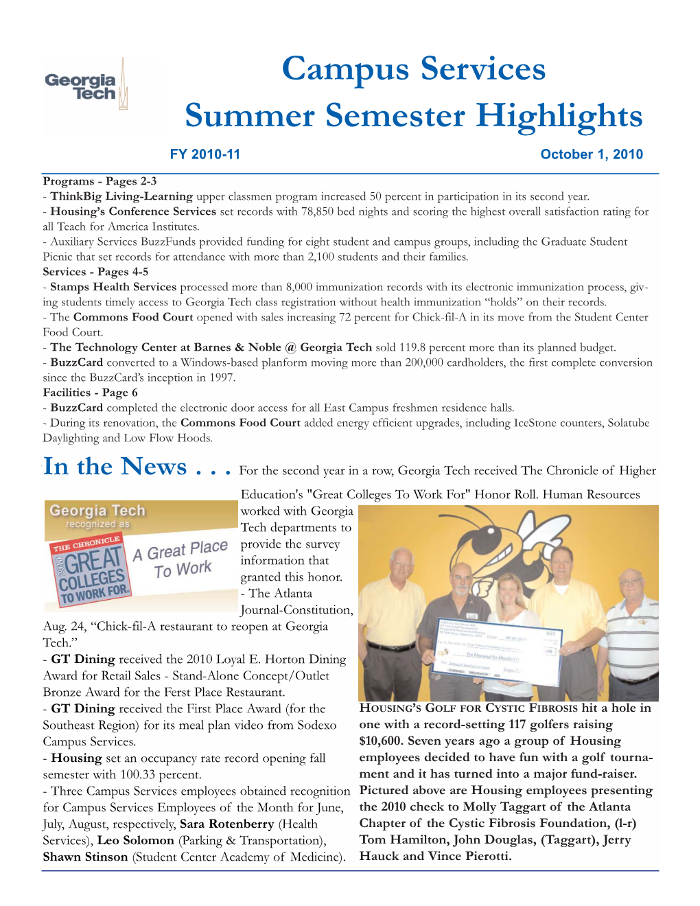 Campus Services Summer Semester Highlights FY 2010-11 October 1, 2010