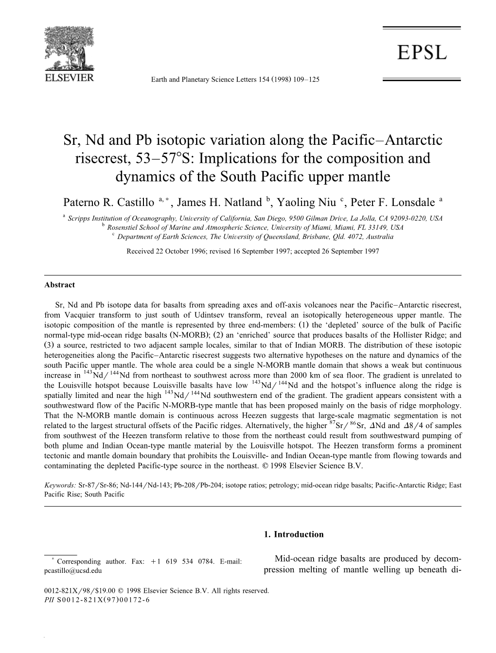 Sr, Nd and Pb Isotopic Variation Along the Pacific–Antarctic Risecrest, 53