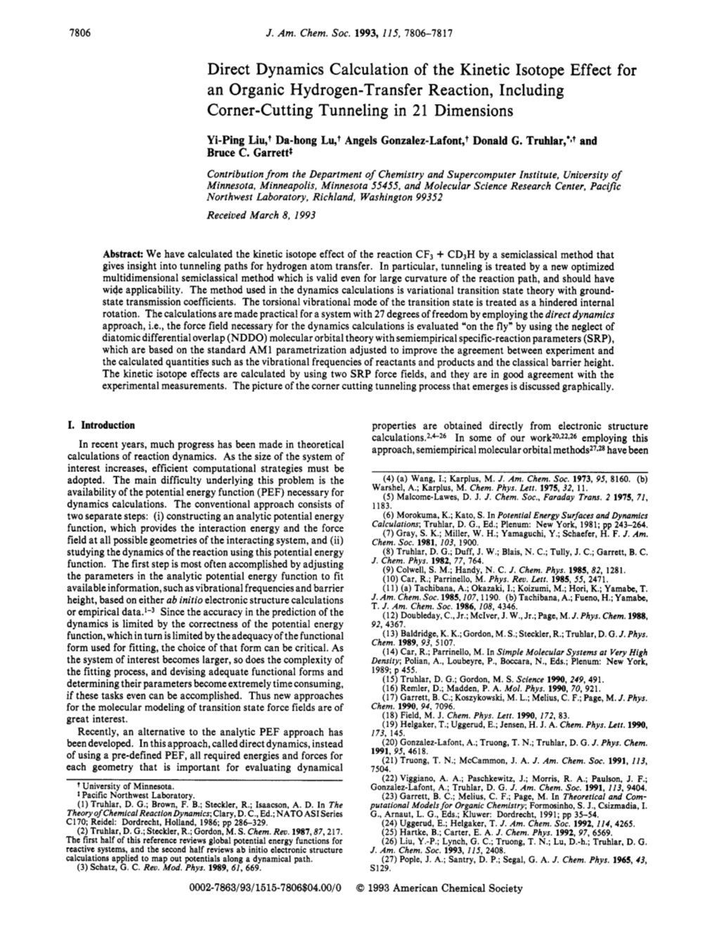 Direct Dynamics Calculation of the Kinetic Isotope Effect for an Organic Hydrogen-Transfer Reaction, Including Corner-Cutting Tunneling in 2 1 Dimensions