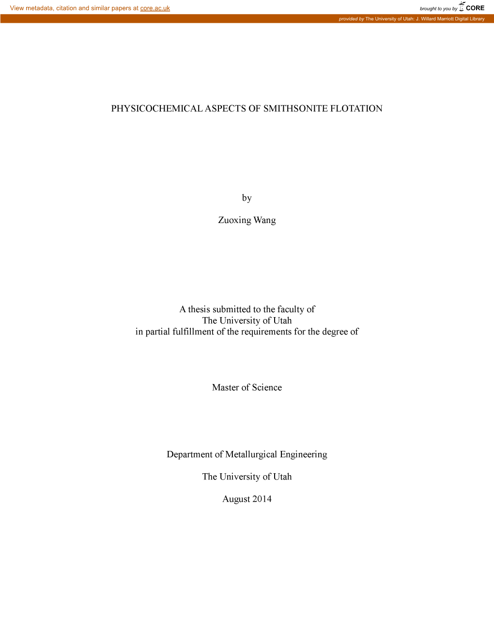 Physicochemical Aspects of Smithsonite Flotation