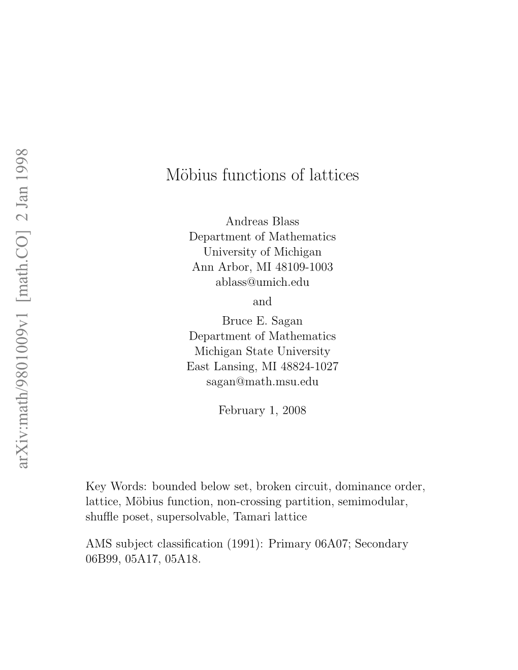 Möbius Functions of Lattices