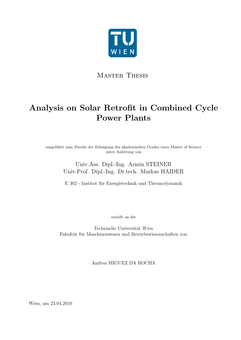 Analysis on Solar Retrofit in Combined Cycle Power Plants