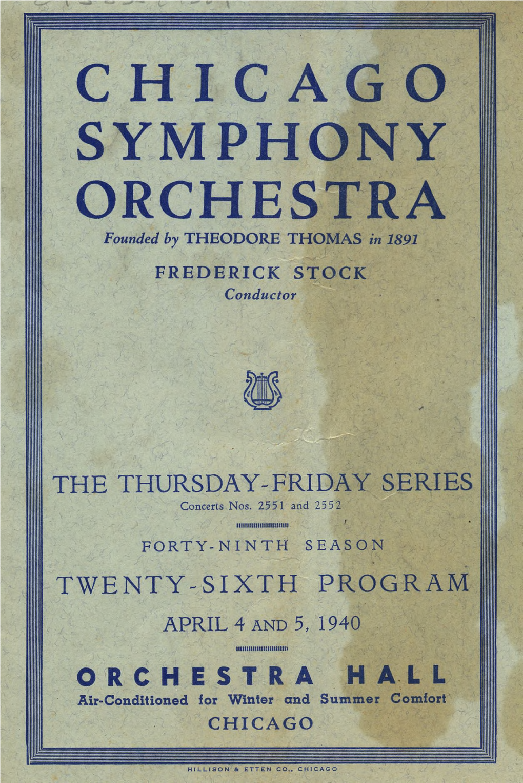 CHICAGO SYMPHONY ORCHESTRA Founded by THEODORE THOMAS in 1891