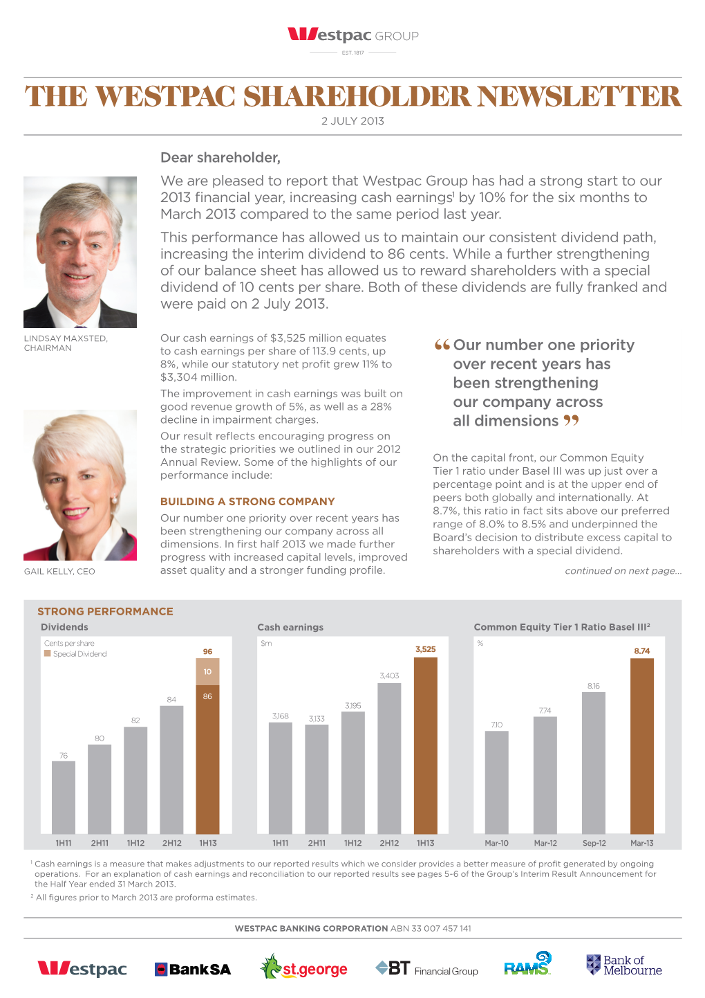 THE WESTPAC SHAREHOLDER NEWSLETTER 2 July 2013