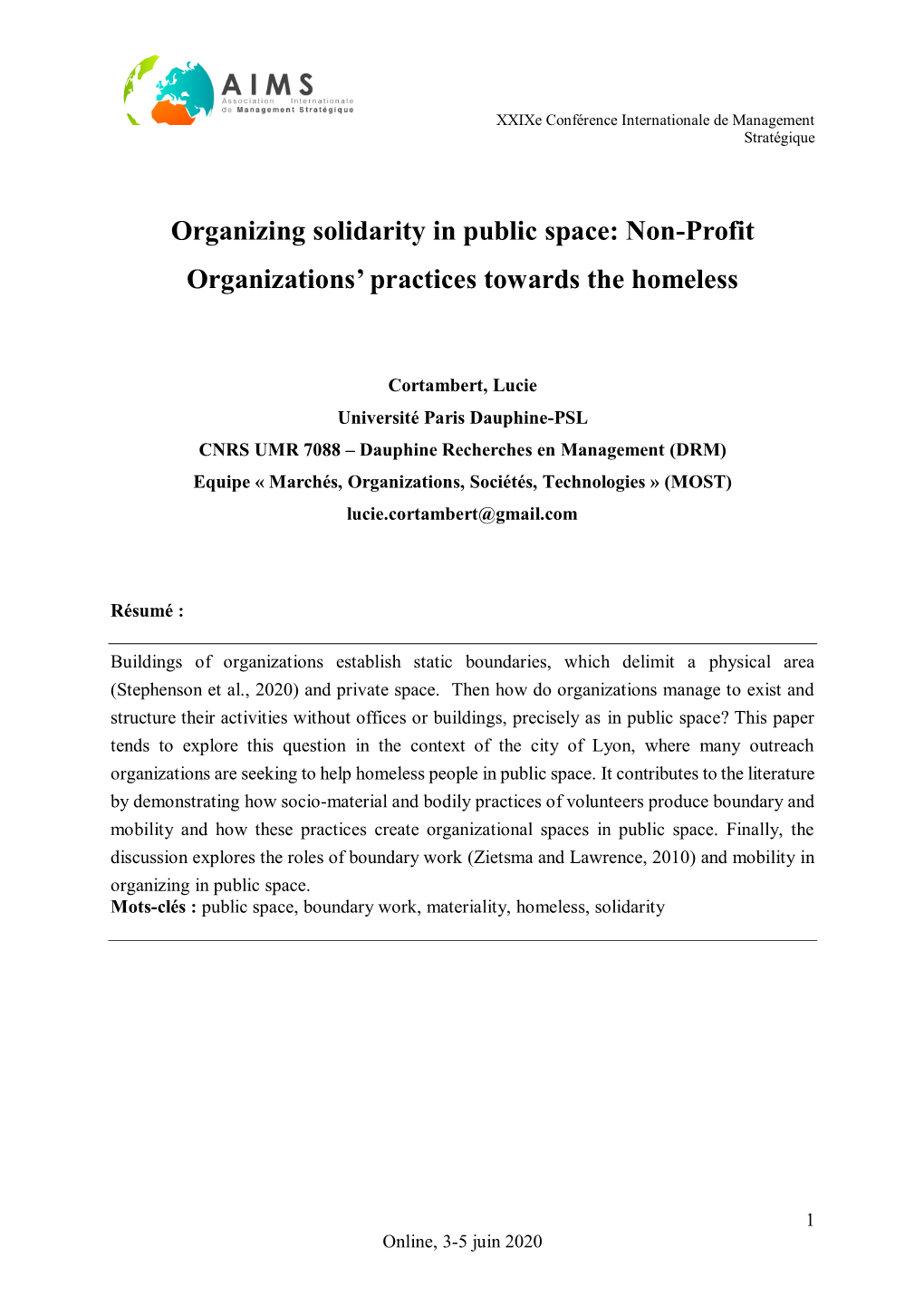 Organizing Solidarity in Public Space: Non-Profit Organizations’ Practices Towards the Homeless