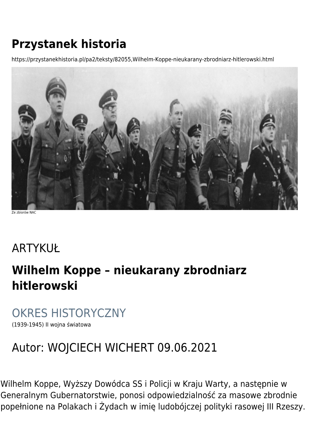 Wilhelm Koppe – Nieukarany Zbrodniarz Hitlerowski