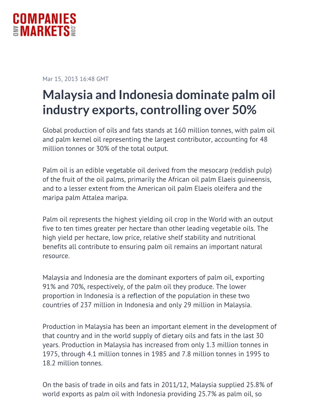 Malaysia and Indonesia Dominate Palm Oil Industry Exports, Controlling Over 50%