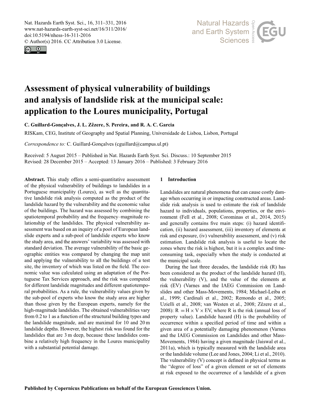 Article Is Available Online Vulnerability to Natural Hazards, P