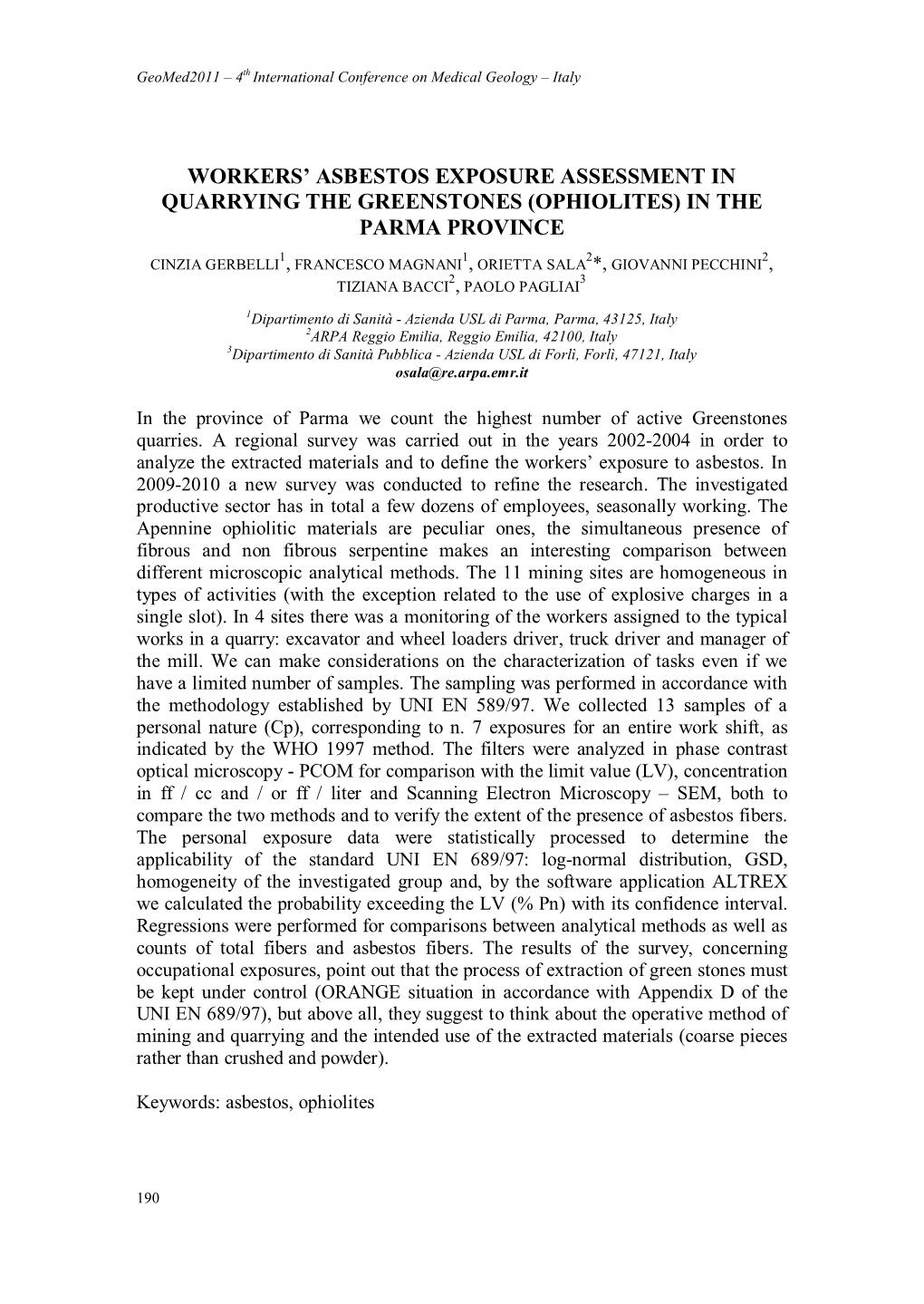 Workers' Asbestos Exposure Assessment in Quarrying