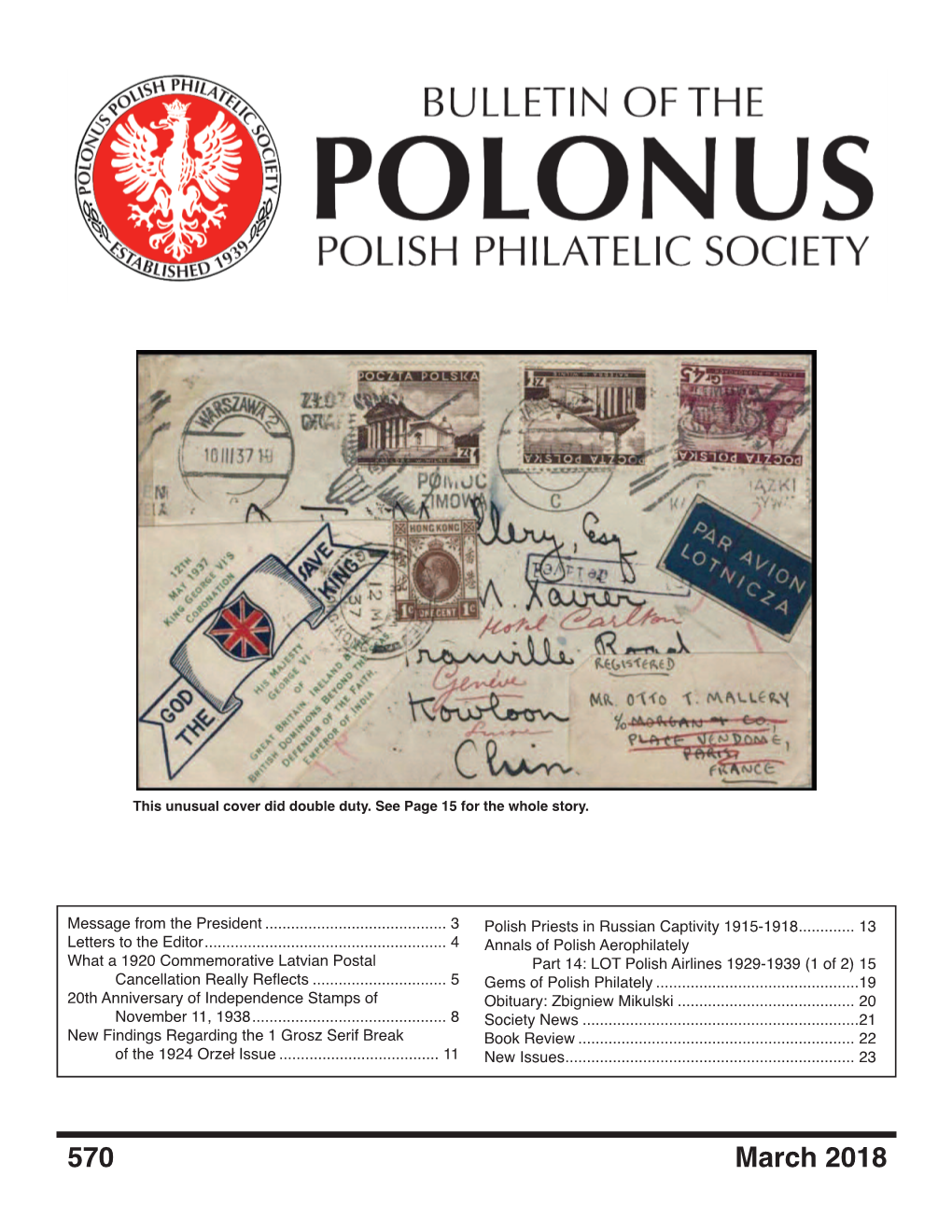 570 March 2018 POLONUS Polish Philatelic Society Andrew Katz Officers and Directors Publication Committee Translation Dr