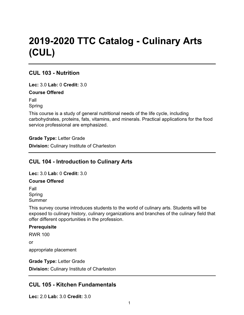2019-2020 TTC Catalog - Culinary Arts (CUL)