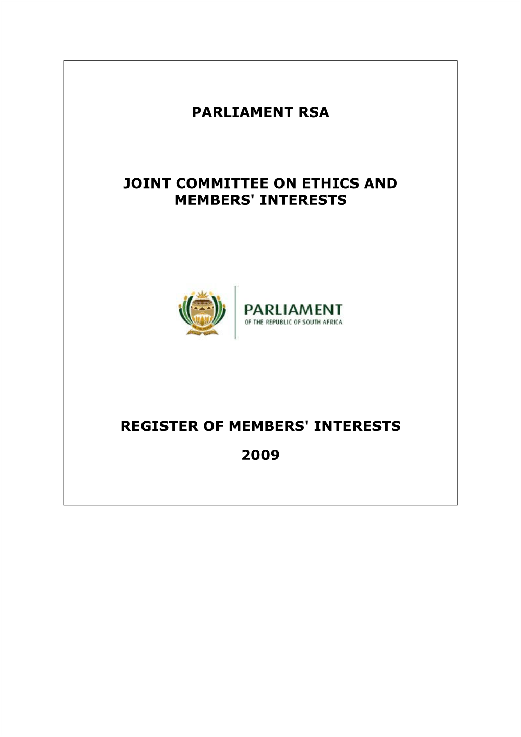 Parliament Rsa Joint Committee on Ethics and Members' Interests