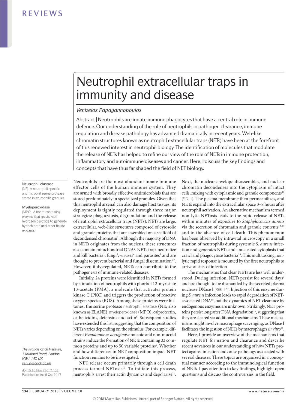 Neutrophil Extracellular Traps in Immunity and Disease