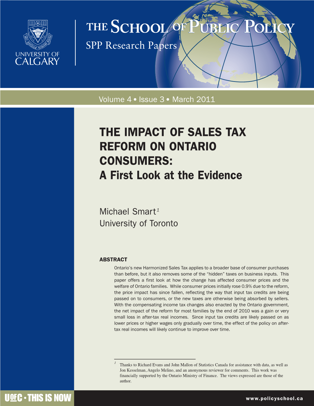 THE IMPACT of SALES TAX REFORM on ONTARIO CONSUMERS: a First Look at the Evidence