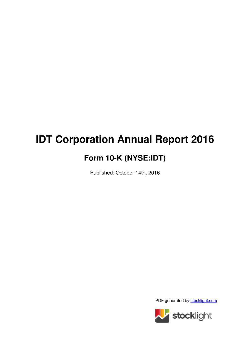 IDT Corporation Annual Report 2016