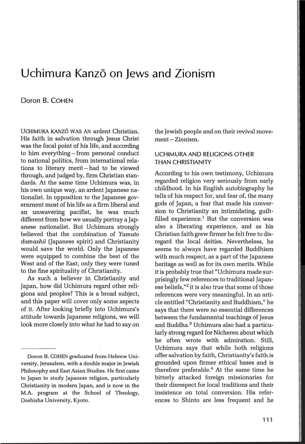 Uchimura Kanzo on Jews and Zionism