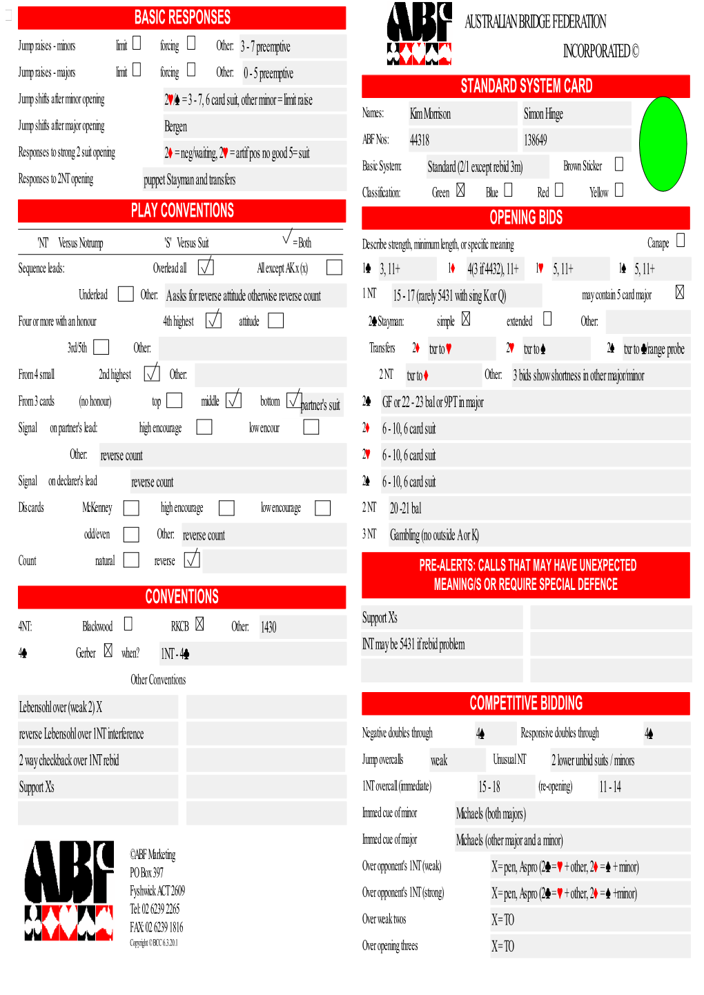 Convention Card Editor