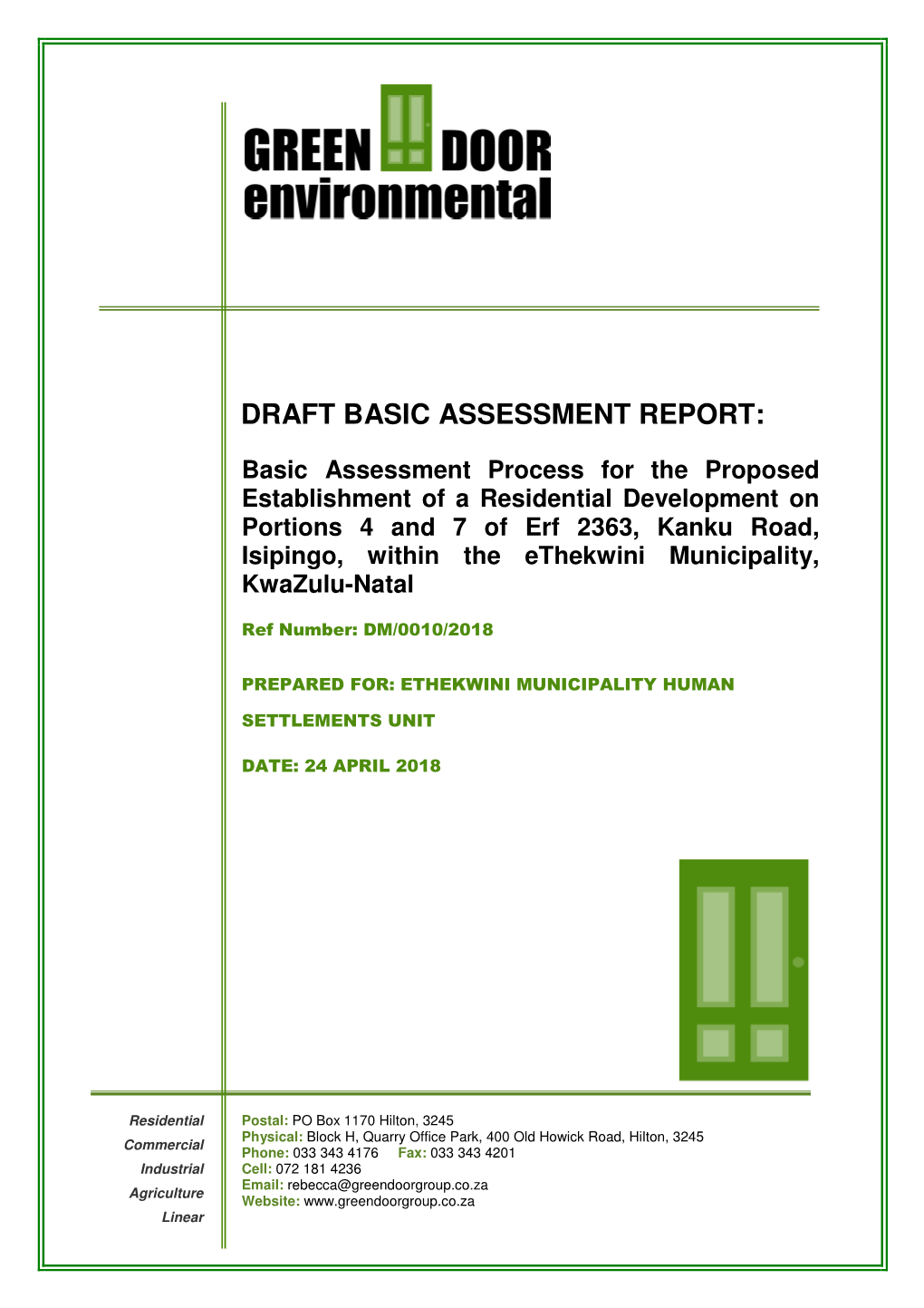 Draft Basic Assessment Report for Kanku Road Housing