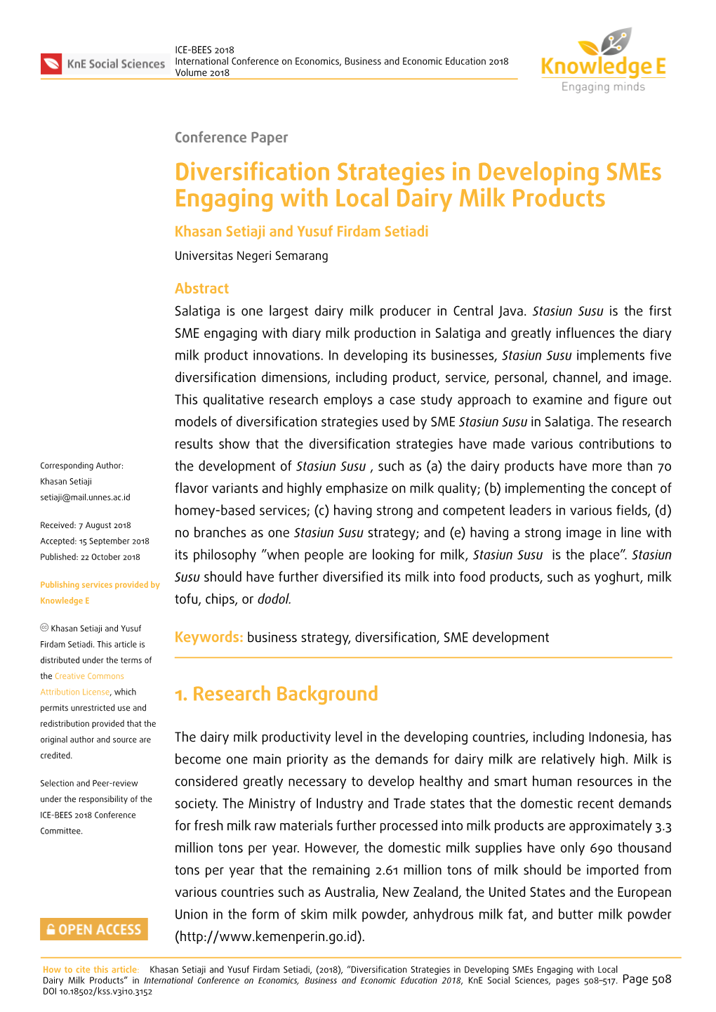 Diversification Strategies in Developing Smes Engaging With