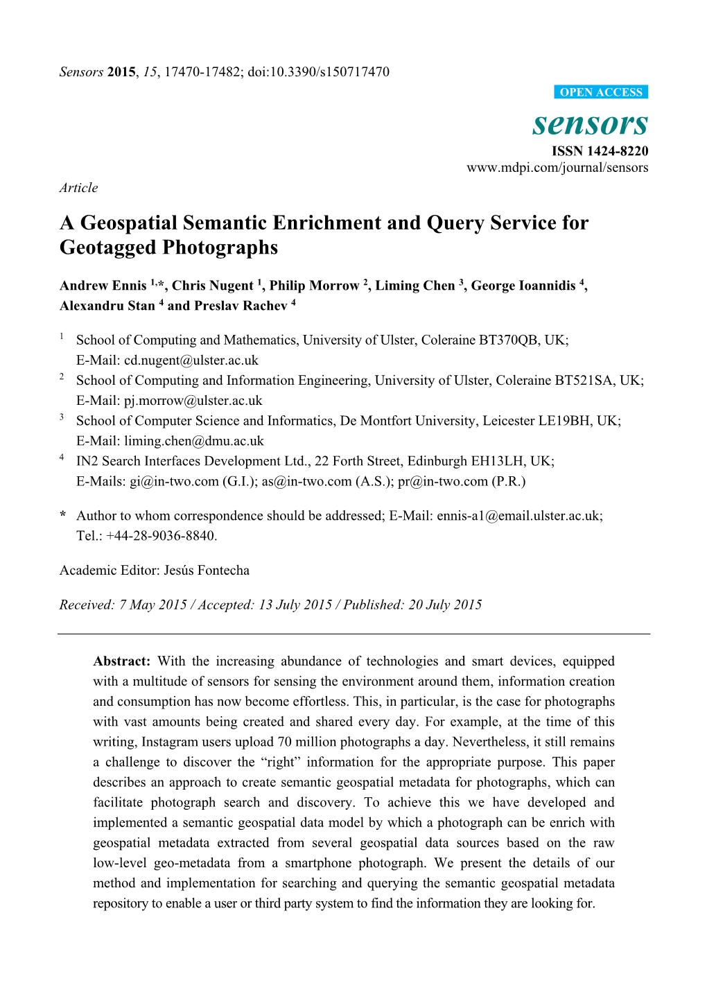 A Geospatial Semantic Enrichment and Query Service for Geotagged Photographs