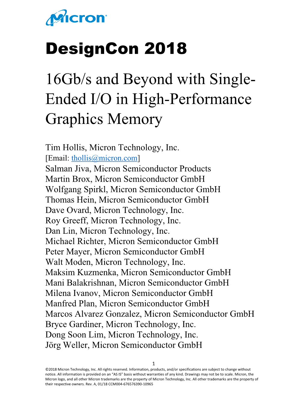 Designcon 2018 16Gb/S and Beyond with Single- Ended I/O in High