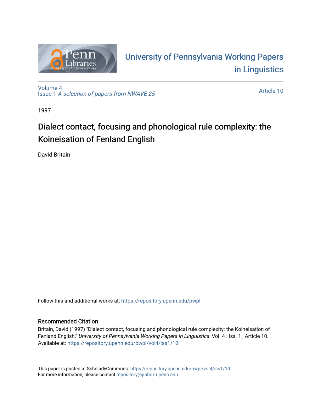 Dialect Contact, Focusing and Phonological Rule Complexity: the Koineisation of Fenland English