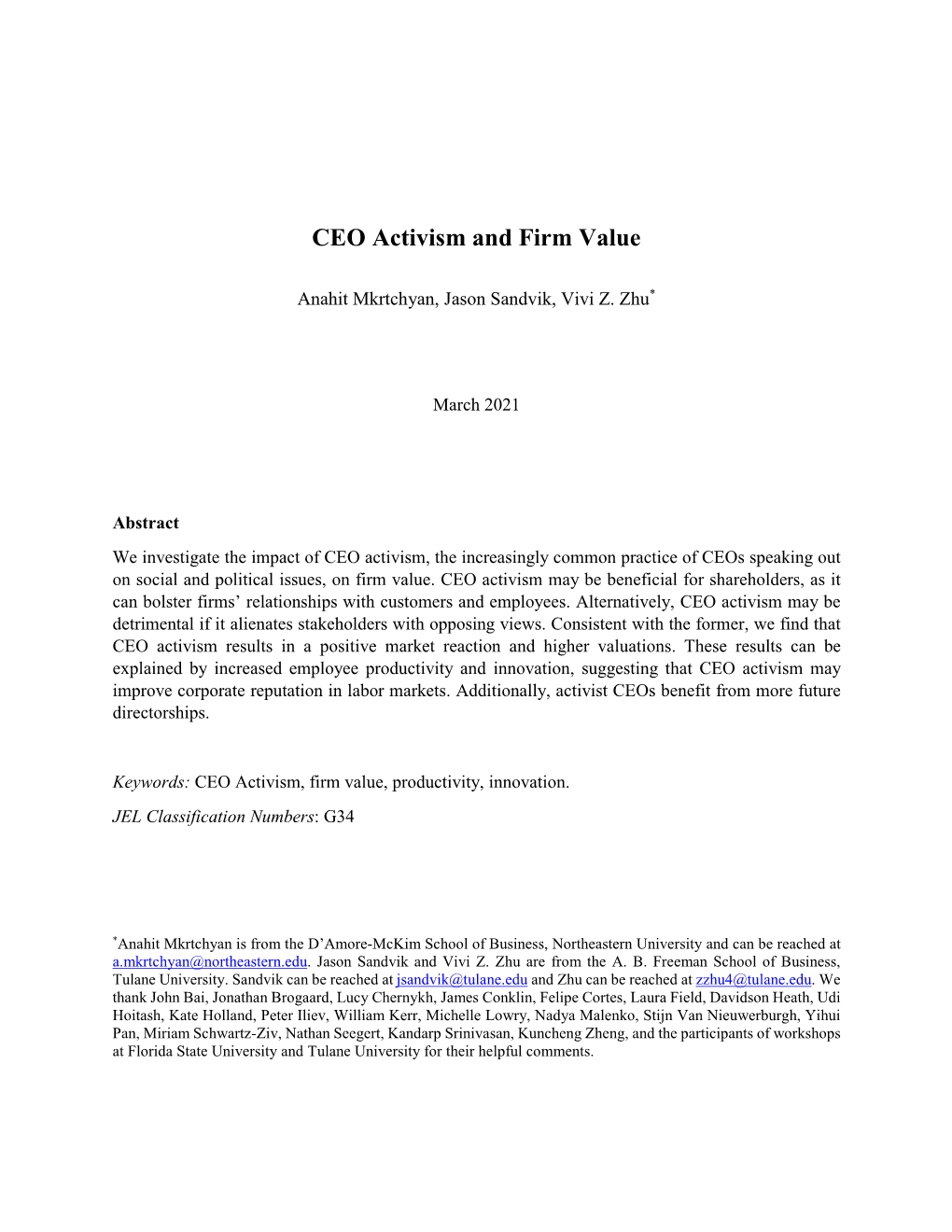 CEO Activism and Firm Value