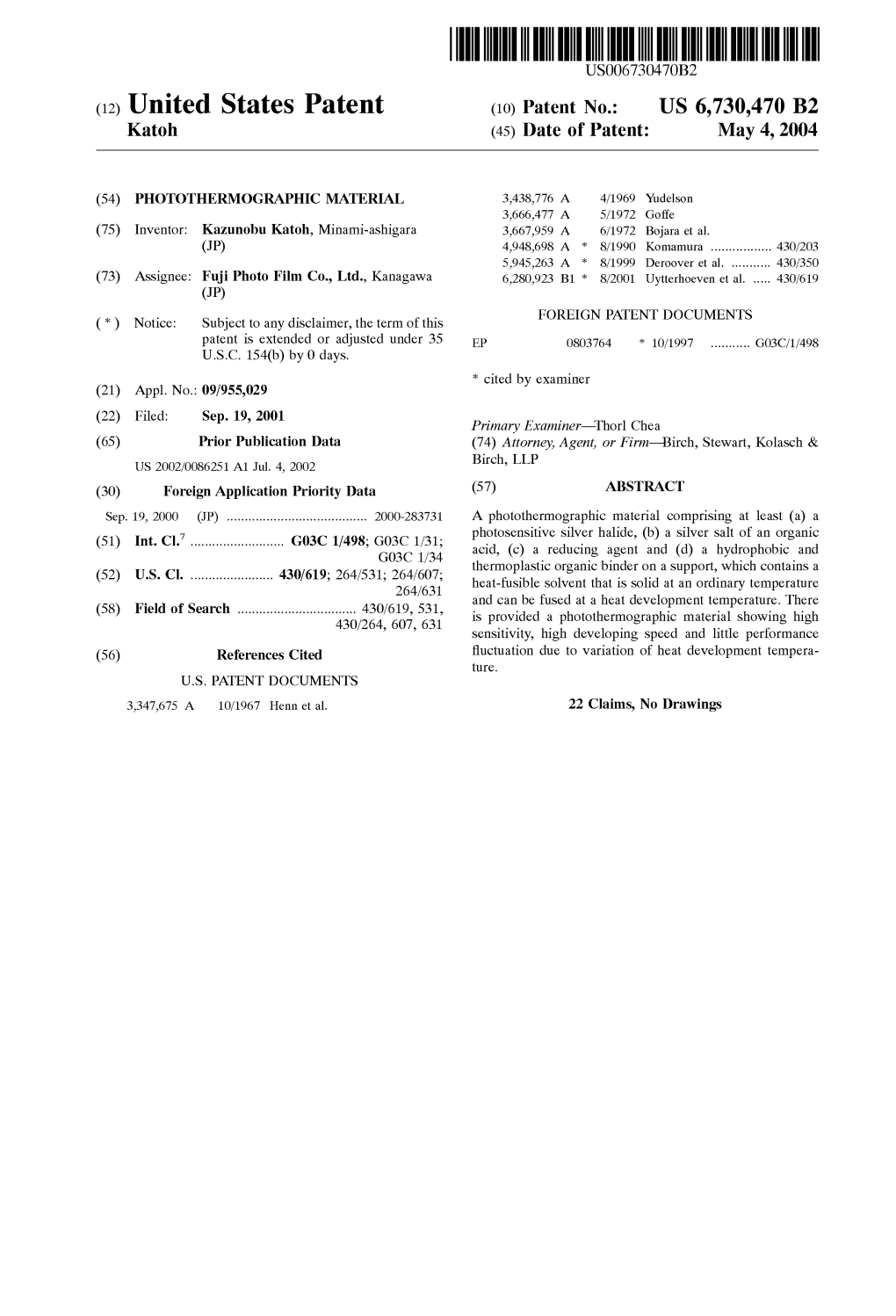 (12) United States Patent (10) Patent No.: US 6,730,470 B2 Katoh (45) Date of Patent: May 4, 2004