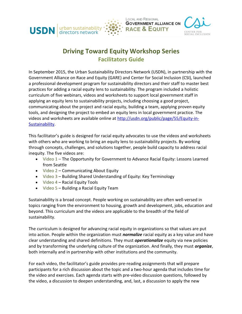 Driving Toward Equity Workshop Series