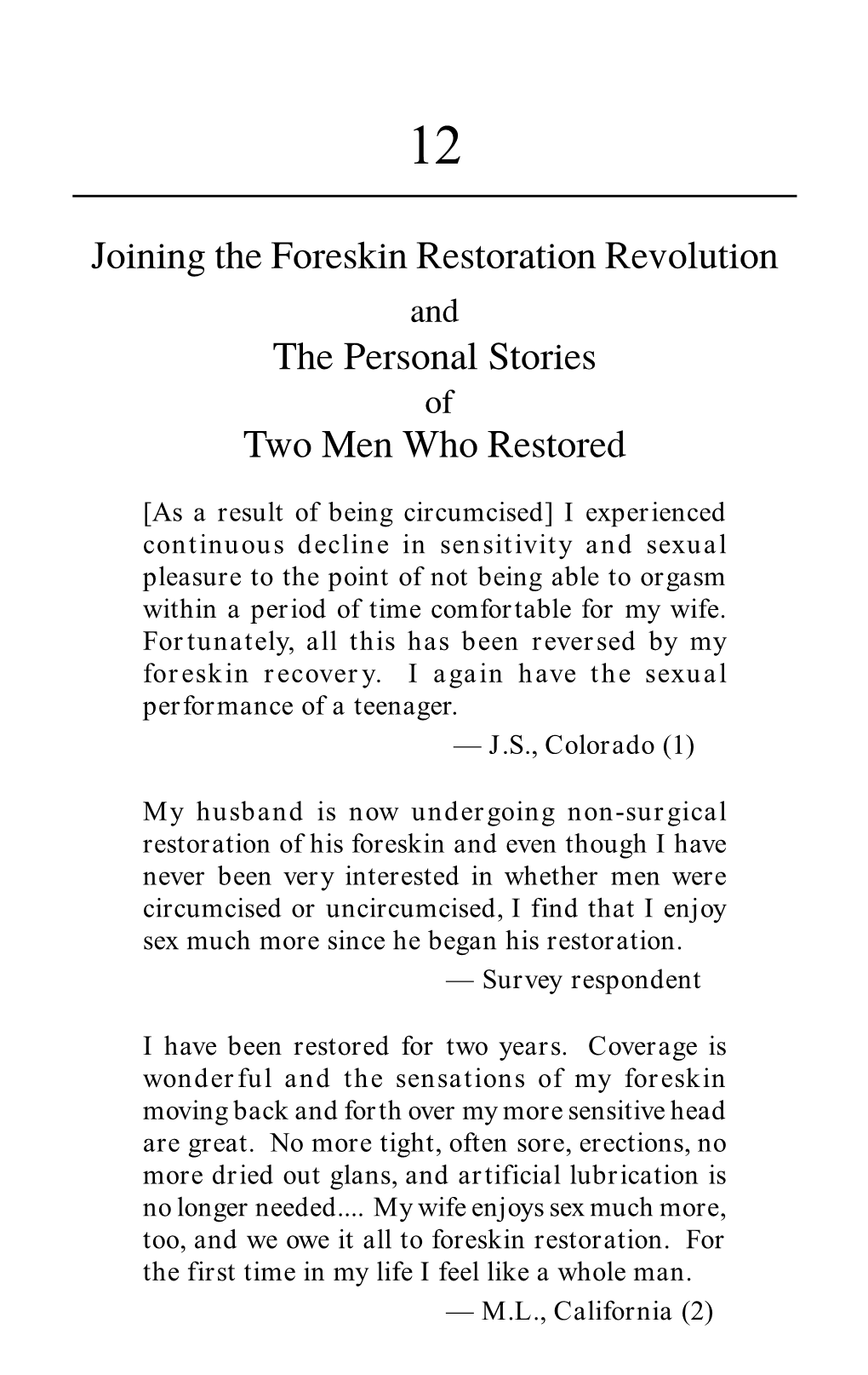 SANII Chapter 12 Foreskin Restoration Men's Personal Stories