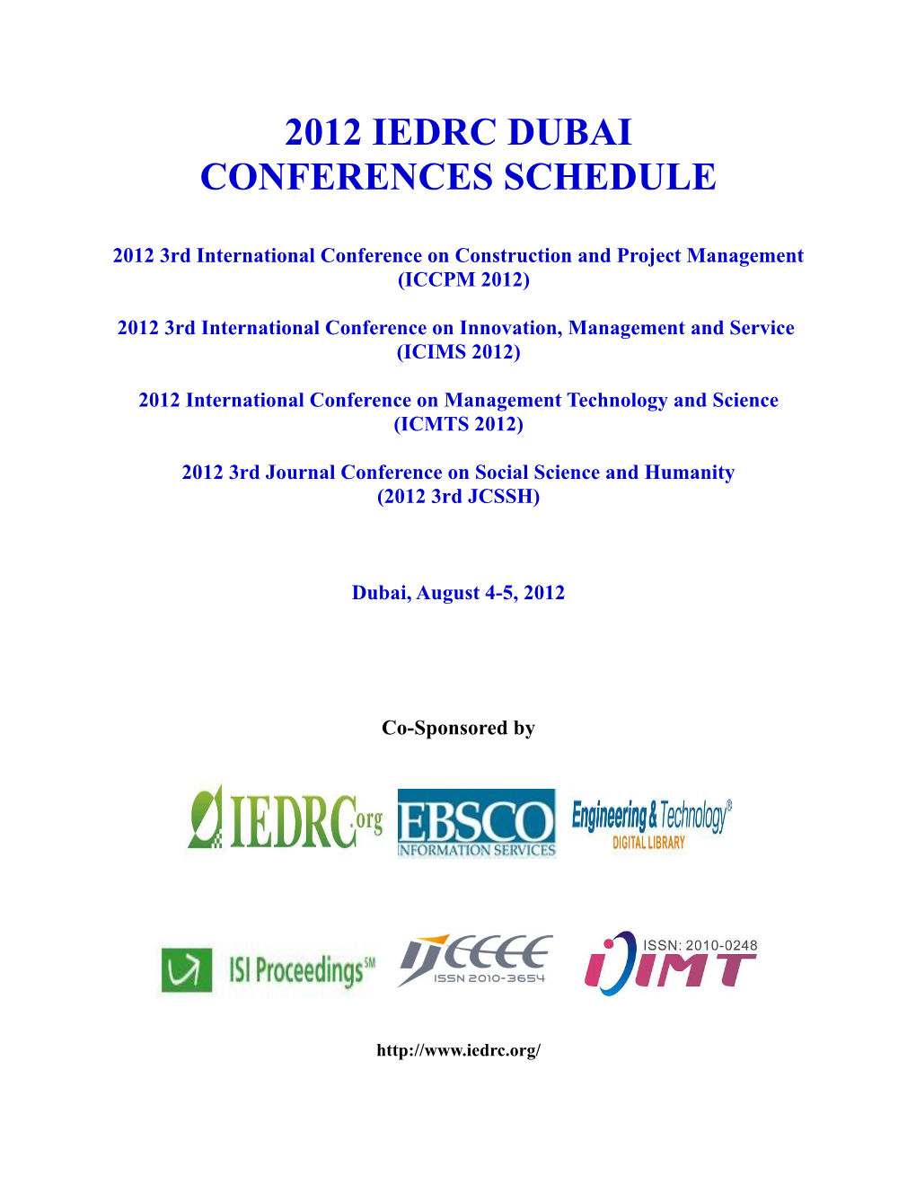 2012 Iedrc Dubai Conferences Schedule