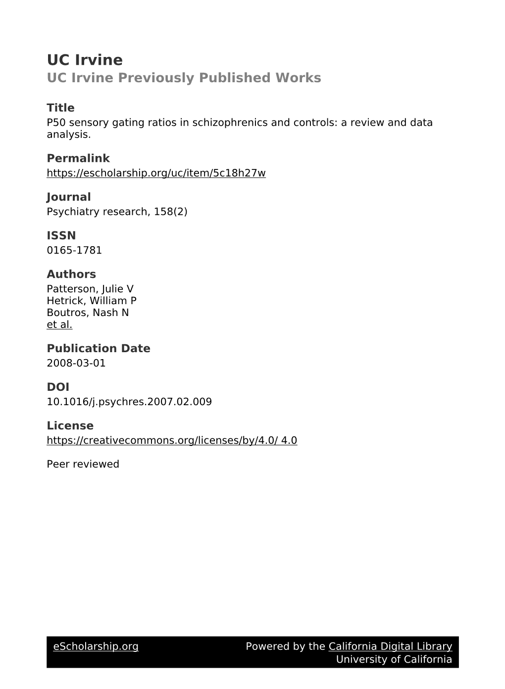 P50 Sensory Gating Ratios in Schizophrenics and Controls: a Review and Data Analysis