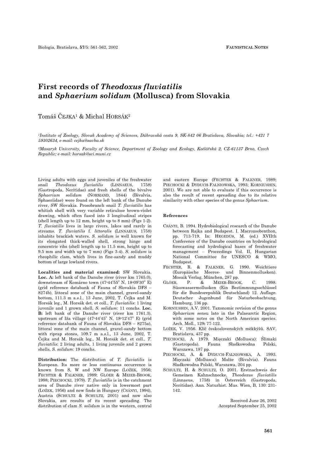 Freshwater Molluscs Theodoxus Fluviatilis and Sphaerium Solidum